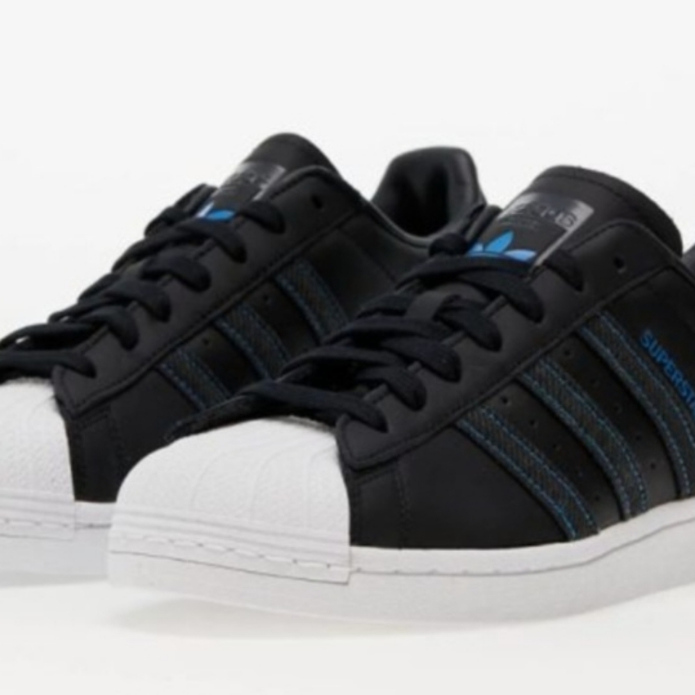 Adidas Superstar Black & White with Blue Details - Size 7.5 (New With Tag)